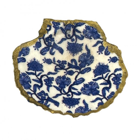 NATURAL SCALLOP SHELL DECOUPAGE " BLUE FLOWERS" SCALLOP SHELLS