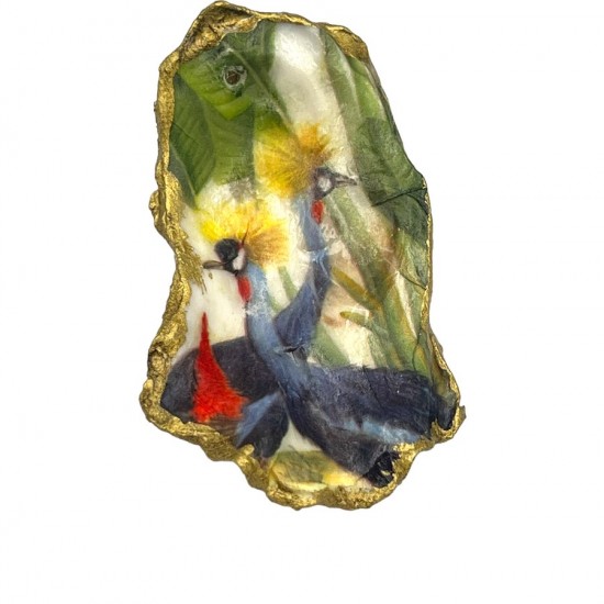 NATURAL  OYSTER   DECOUPAGE "PEACOCKS'' OYSTERS