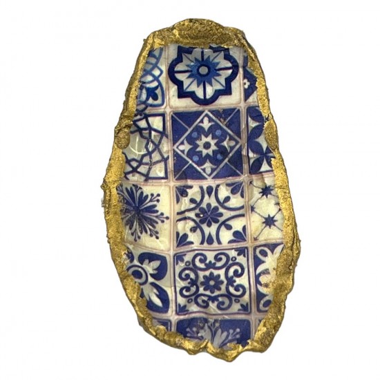 NATURAL OYSTER DECOUPAGE " BLUE DESIGNS'' OYSTERS