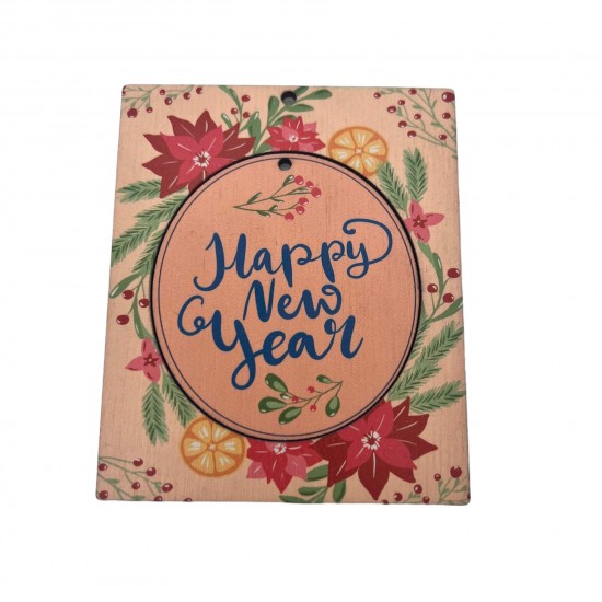 CARD ''HAPPY NEW YEAR'' WOODEN WITH PRINTING 2 IN 1 WOODEN ITEMS